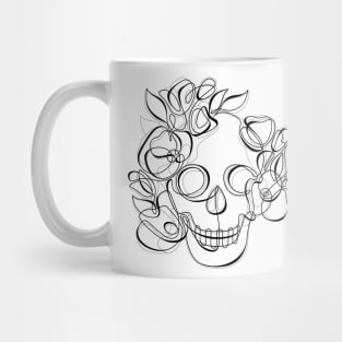 Minimalistic Continuous Line Skull with Poppies Mug